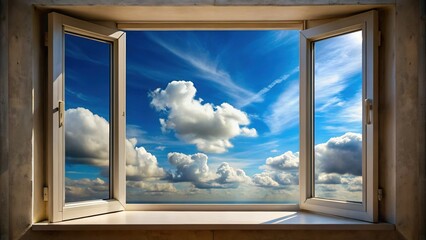 - Open sky framed by a window