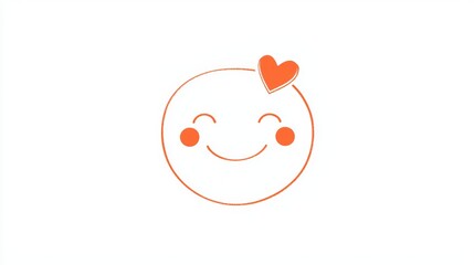 Simple, yet adorable cartoon character is showing a happy emotion, blushing and with its eyes closed, while a heart floats above its head