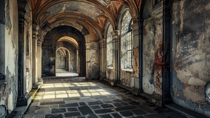 Fantasy medieval gallery in the castle.