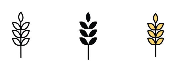 Wheat icon in outline, silhouette and editable colors in unexpandable vector form, wheat icon, 