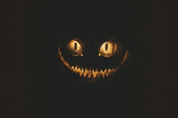 Fototapeta premium Glowing eerie Halloween pumpkin face