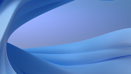 An abstract background created with a matte twisted gentle curve in a gradient of blue and white, featuring elegant and modern 3D rendering.