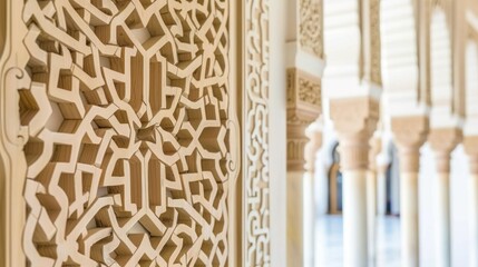 Intricate Wooden Carving on a Column in an Architectural Structure
