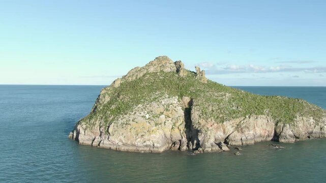 Thatcher Rock Torquay Drone Footage In the English riviera, sunny day, beautiful sky Ariel view of scenic landscape Sunny day