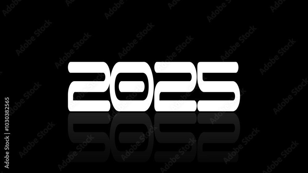 Fototapete white text numbers 2025 on a black background with transition and reflection text 2025. happy new ye