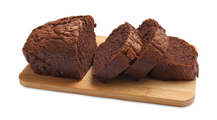 Slices of delicious chocolate sponge cake isolated on white