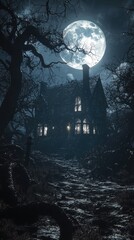 Chilling Haunted House Under a Full Moon