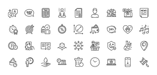 Water care, Home moving and Tax calculator line icons pack. AI, Question and Answer, Map pin icons. Scroll down, Parking time, Pets care web icon. Waiting, Exhibitors, Recovery trash pictogram. Vector