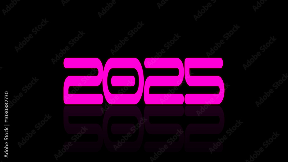 Fototapete pink text numbers 2025 on a black background with transition and reflection text 2025. happy new yea