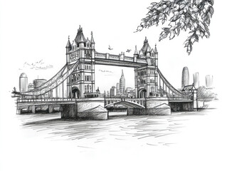 Obraz premium Hand-drawn sketch of London along the Thames River