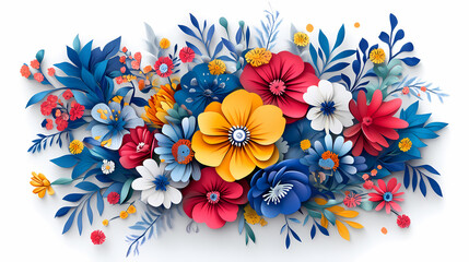 Hand drawn bouquet with flowers 3d vector papercut