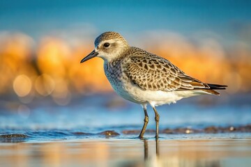 Obraz premium Wide-angle shot of Grey plover bird preening on Busaiteen coast in Bahrain