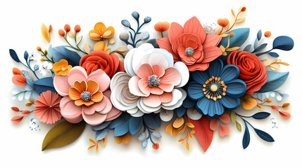 Obraz premium Hand drawn bouquet with flowers 3d vector papercut