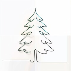 Obraz premium wire art Minimalist line art Christmas tree in black Simplicity Festivity Holiday Spirit on white background with space