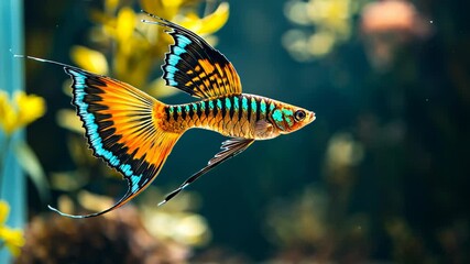 A vibrant fish swimming gracefully in a colorful underwater environment.