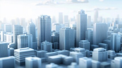 Obraz premium Minimalistic 3D city skyline with modern buildings and transparent background for versatile use in design projects. 