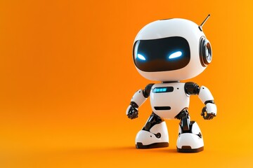 Friendly Robot Character on Vibrant Orange Background