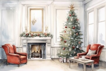 Christmas home fireplace furniture indoors.