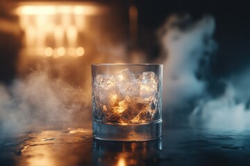 Crystal Glass with Ice and Ambient Smoke Effect