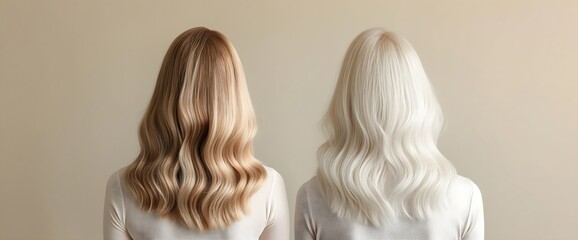 Fototapeta premium Blonde hair color variations on neutral background. Hair toning and highlighting techniques