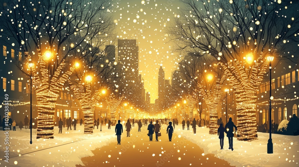 Wall mural Twinkling Streets, Christmas lights