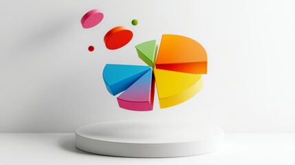 Fototapeta premium Colorful 3D Pie Chart on Minimalist Background