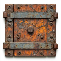 Rustic Steel Door with Weathered Orange Patina and Strong Hinges