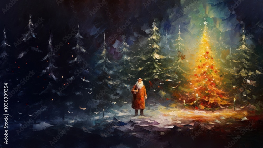 Poster Christmas background in impressionist style.