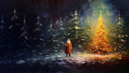 Fototapeta premium Christmas background in impressionist style.