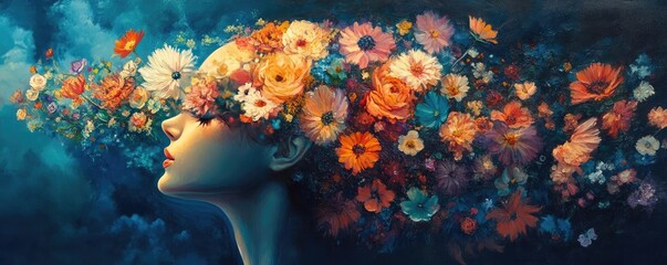 A mind filled with flowers, symbolizing growth and positivity in mental health