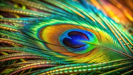 Obraz premium Expressive vector depiction of a peacock feather, designed for captivating macro photography backgrounds. Enhance your artwork with vibrant hues and intricate details!