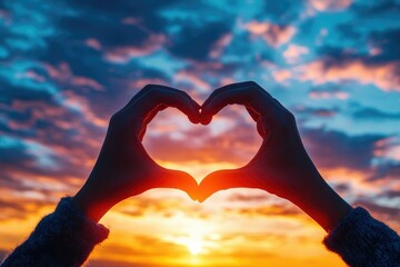 Heart-Shaped Silhouette of Hands at Sunset