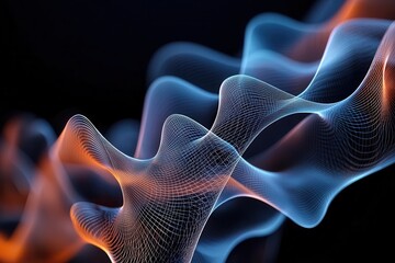Fototapeta premium A vibrant exploration of colorful abstract waves, showcasing a blend of blue and orange hues against a dark background, creating a mesmerizing flowing effect.
