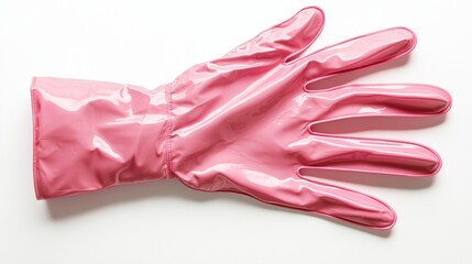 Single Pink Rubber Glove with Smooth Surface and Visible Creases on White Background