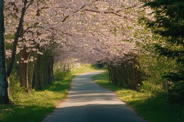 Obraz premium Scenic Cherry Blossom Pathway in Springtime