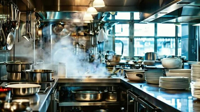Kitchen of a modern restaurant. Cooking in the kitchen.