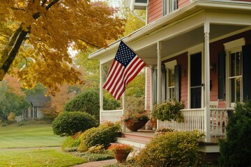 American Flag Proudly Displayed on a Charming Porch