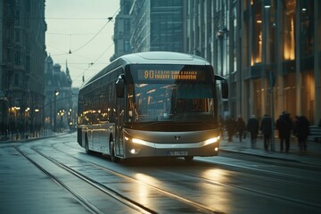 Obraz premium Sleek Modern Bus in Motion on Urban Street
