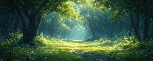 A peaceful forest clearing, representing moments of mental clarity and stillness
