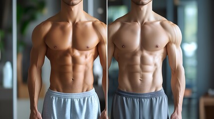 Before-and-after images of fitness challenge participants, showcasing weight loss, muscle gain, and overall body transformation after completing the program