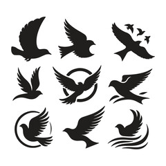 silhouette Flying bird vector set with white background
