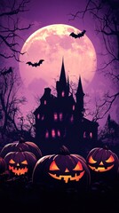 Halloween background moon pumpkins haunted.