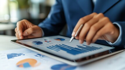 Business Professional Analyzing Data on Tablet