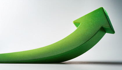 Green arrow pointing upwards. Business growth, positive progress concept. Achievement and success