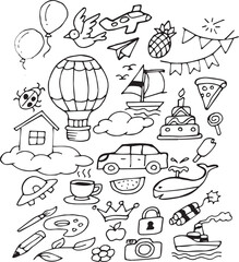 Vector illustration of Doodle cute for kid, Hand drawn set of cute doodles for decoration on white background.	