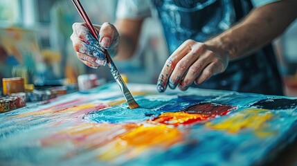 Obraz premium A person painting with watercolors, using art as a mental health tool