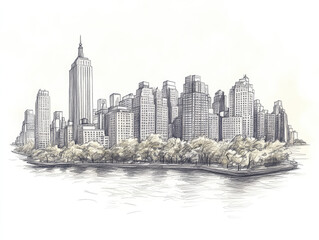 Fototapeta premium Hand-drawn sketch of New York City skyline with Central Park