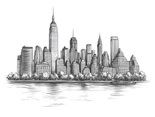 Fototapeta premium Hand-drawn sketch of New York City skyline with Central Park
