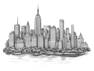 Hand-drawn sketch of New York City skyline with Central Park
