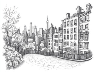 Obraz premium Hand-drawn sketch of New York City skyline with Central Park